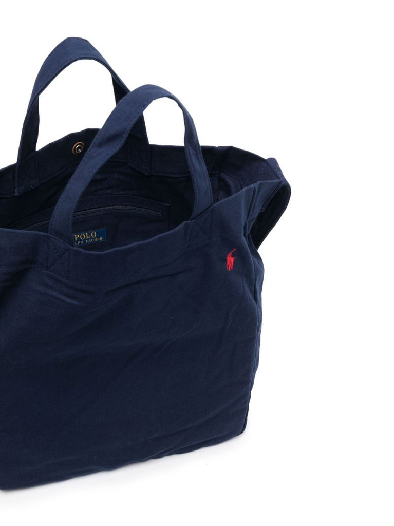Blue Cotton Embroidered Logo Tote