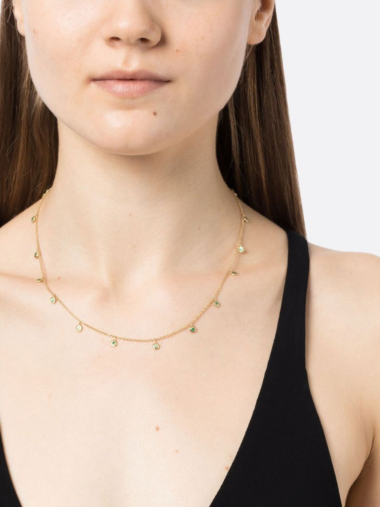 18k Yellow Gold Nesting Gem Emerald Necklace