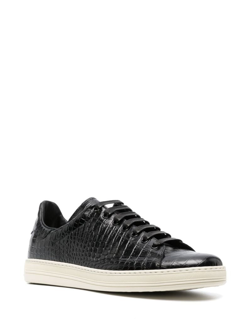 Black Crocodile-embossed Leather Sneakers