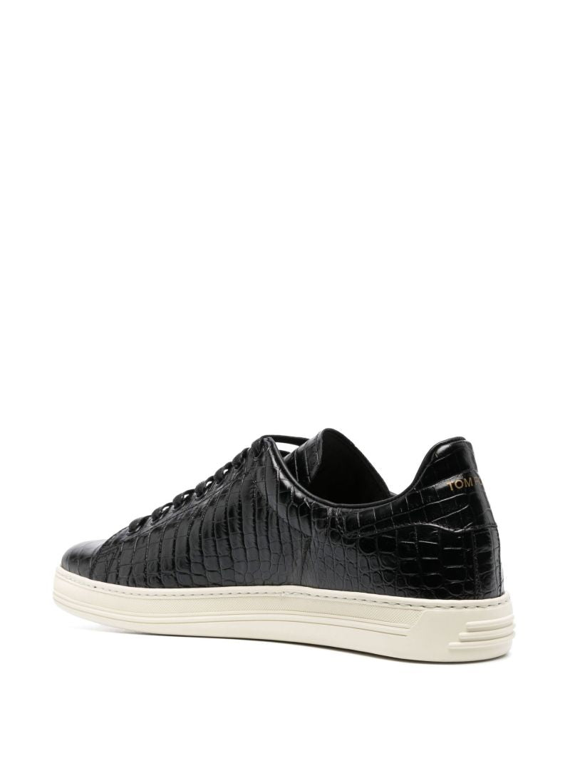 Black Crocodile-embossed Leather Sneakers
