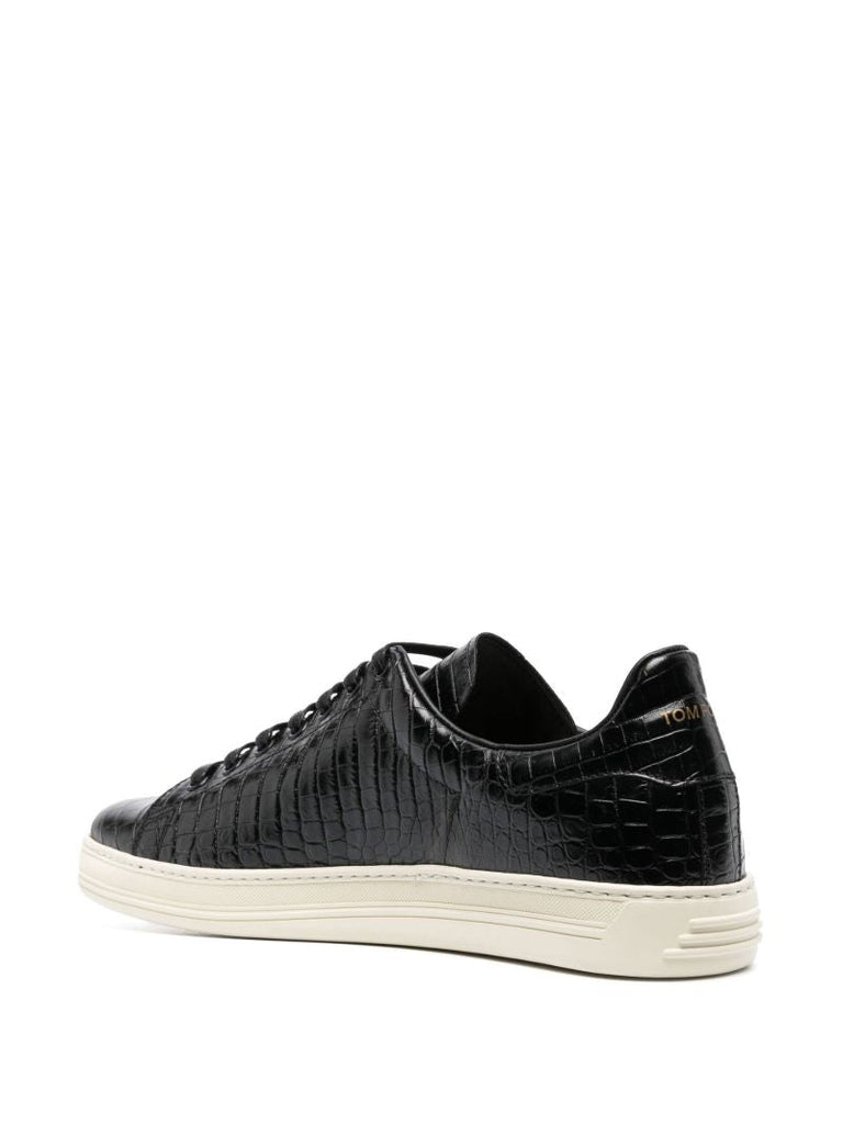 Black Crocodile-embossed Leather Sneakers