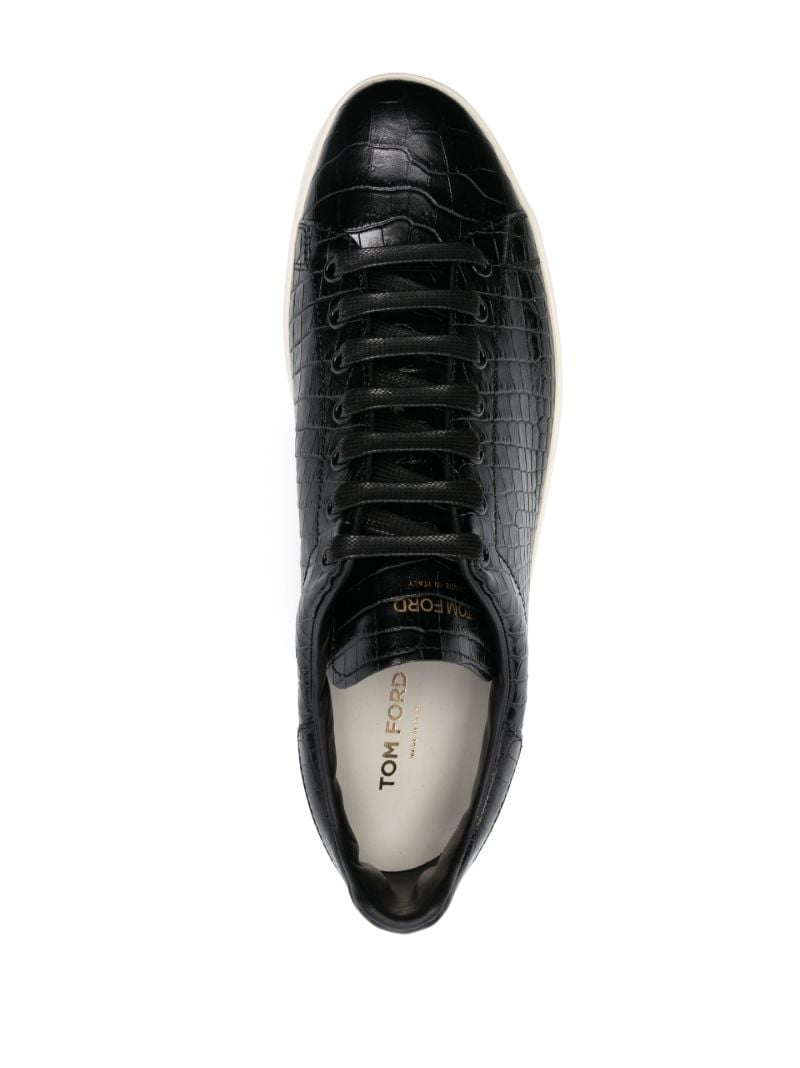 Black Crocodile-embossed Leather Sneakers