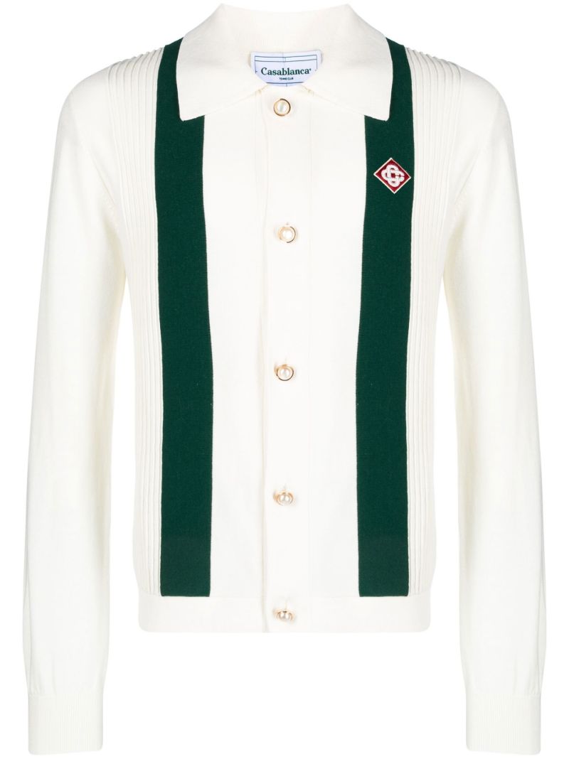 White Logo Patch Ribbed Cardigan