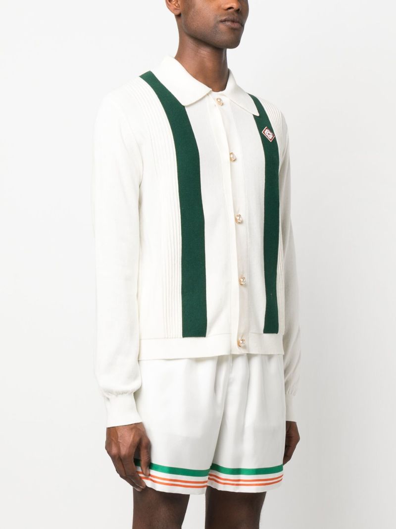 White Logo Patch Ribbed Cardigan