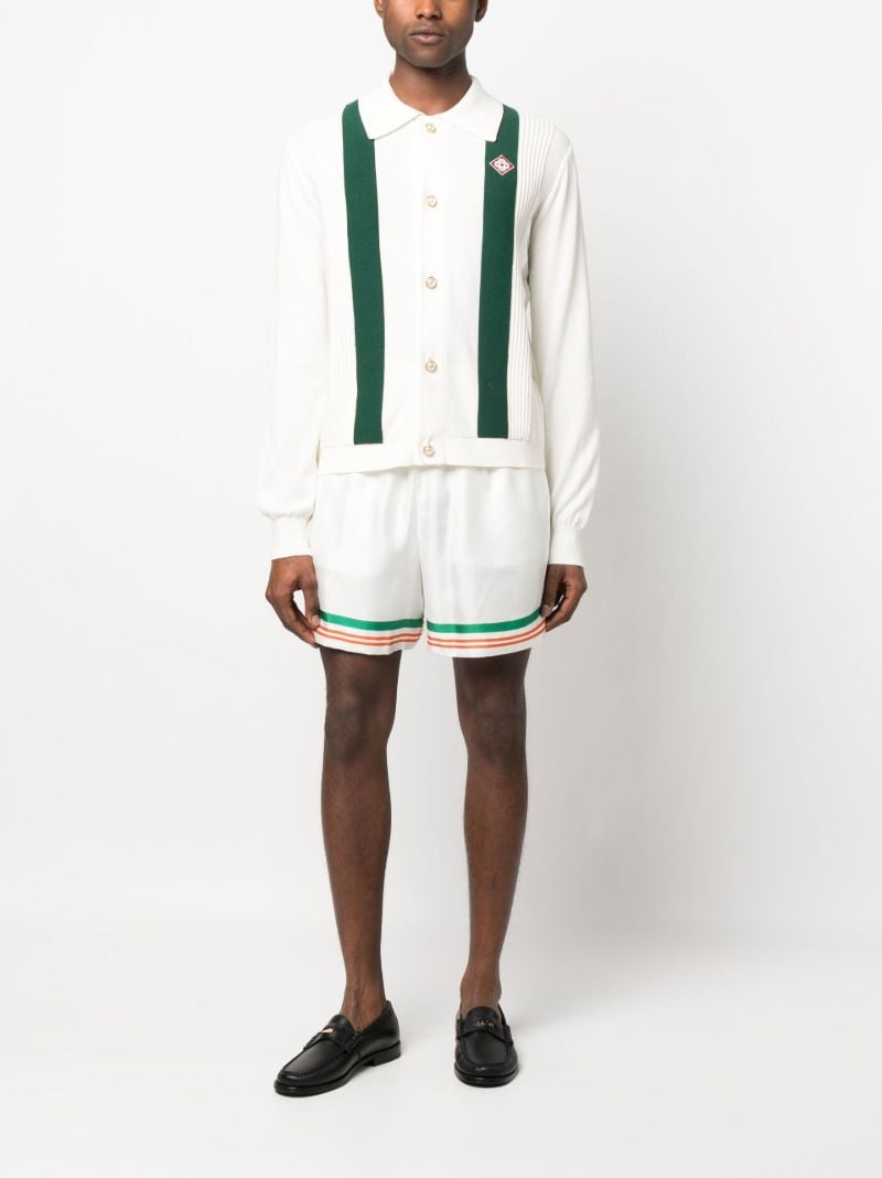 White Logo Patch Ribbed Cardigan