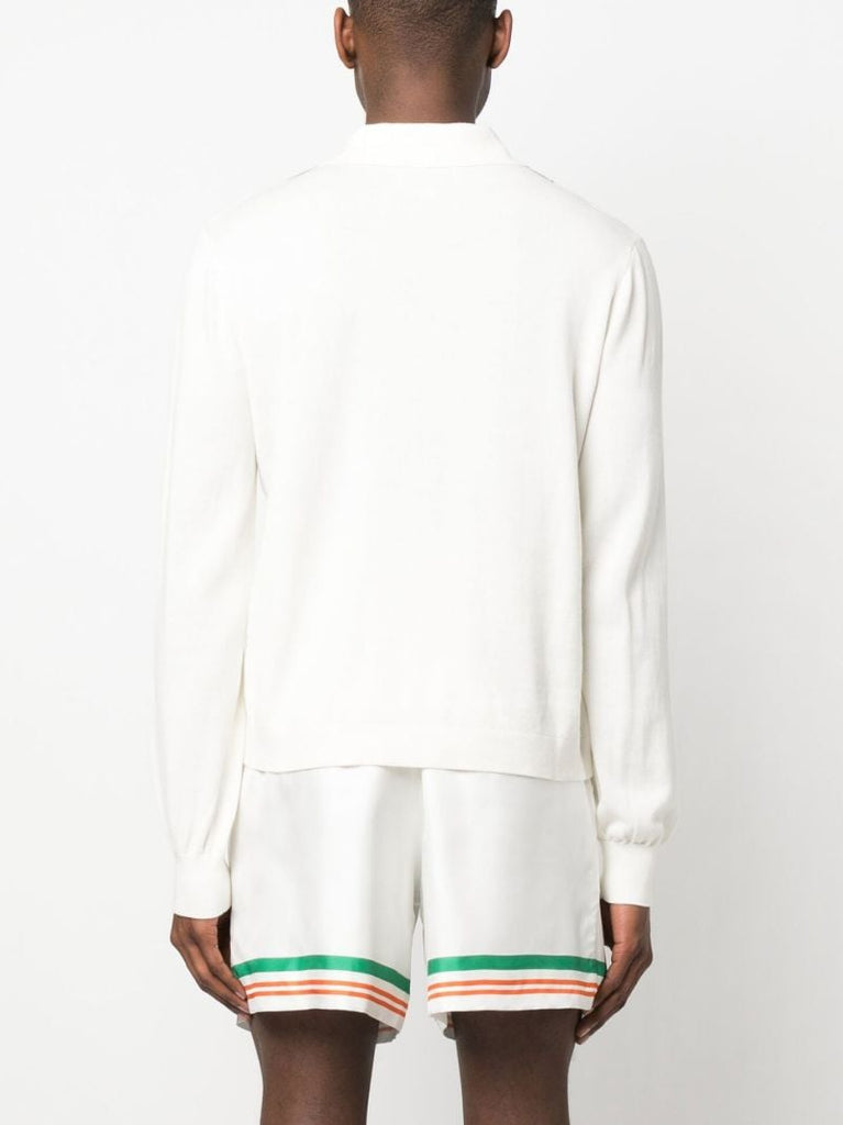 White Logo Patch Ribbed Cardigan