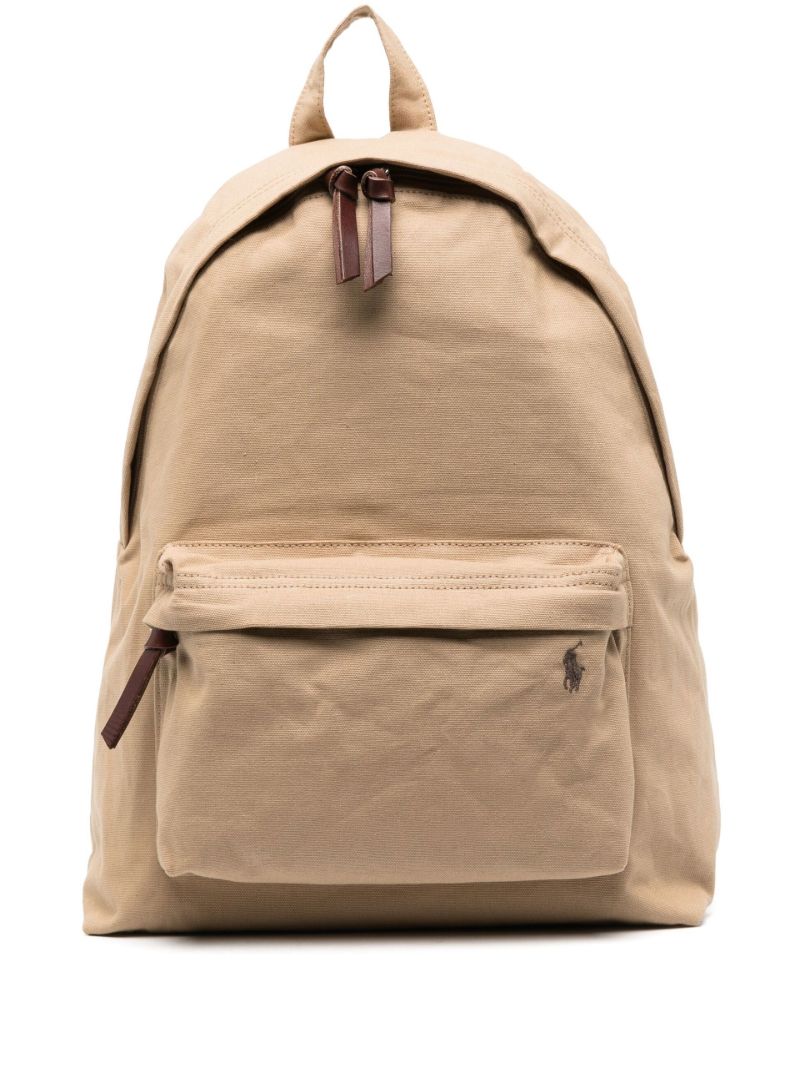 Brown Cotton Logo Embroidered Backpack