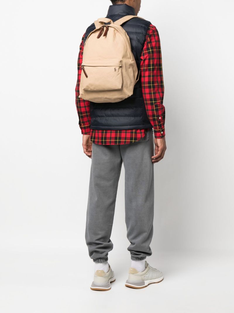 Brown Cotton Logo Embroidered Backpack