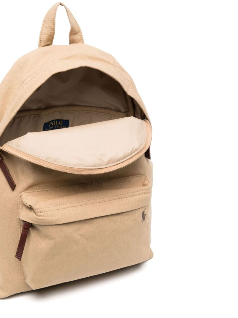 Brown Cotton Logo Embroidered Backpack