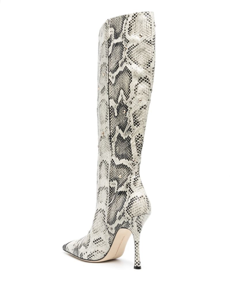 White 110 Snake Print Knee-high Boots