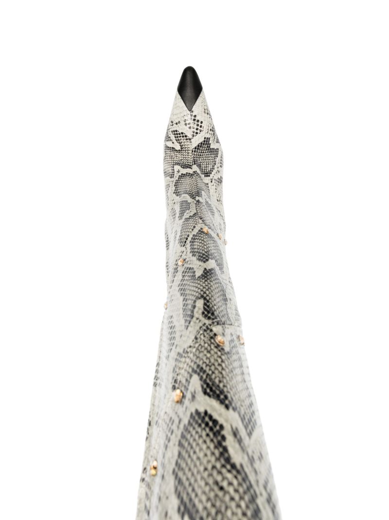 White 110 Snake Print Knee-high Boots