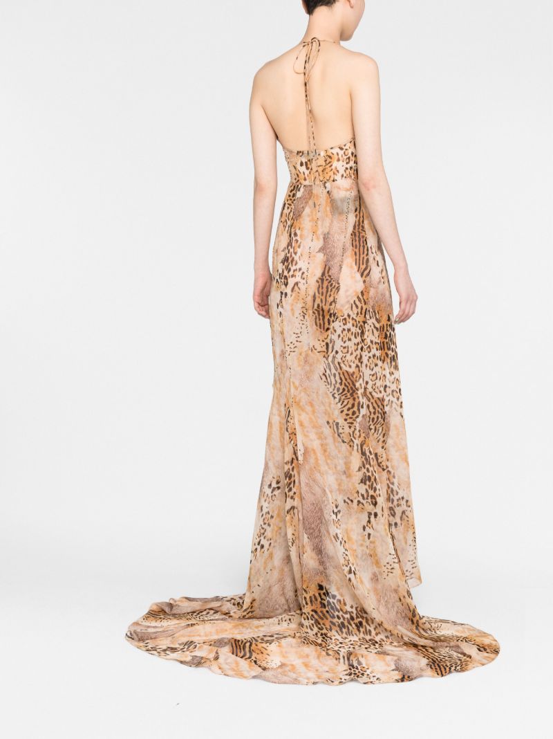 Brown Leopard Print Silk Maxi Dress