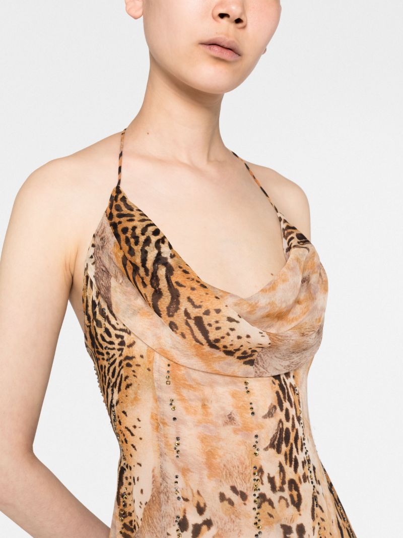 Brown Leopard Print Silk Maxi Dress