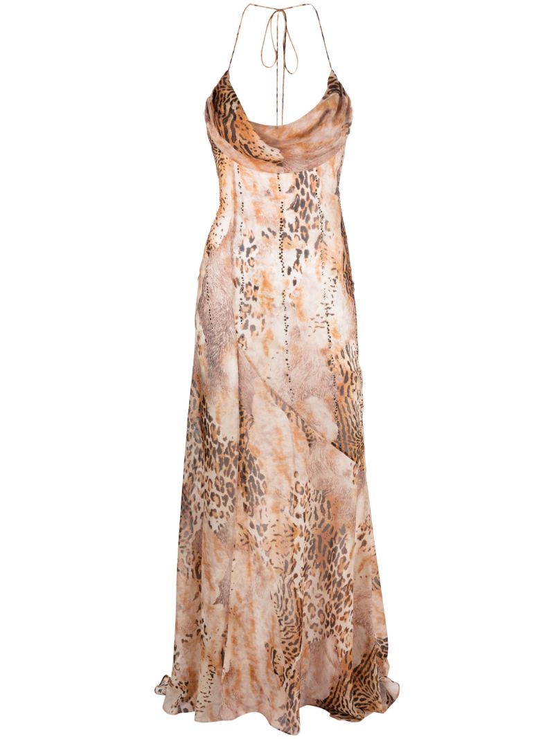 Brown Leopard Print Silk Maxi Dress