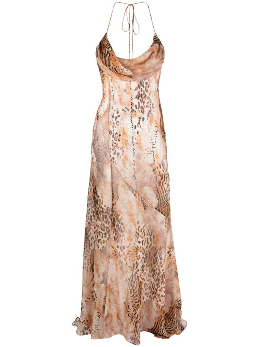 Brown Leopard Print Silk Maxi Dress