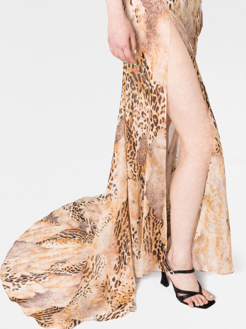 Brown Leopard Print Silk Maxi Dress