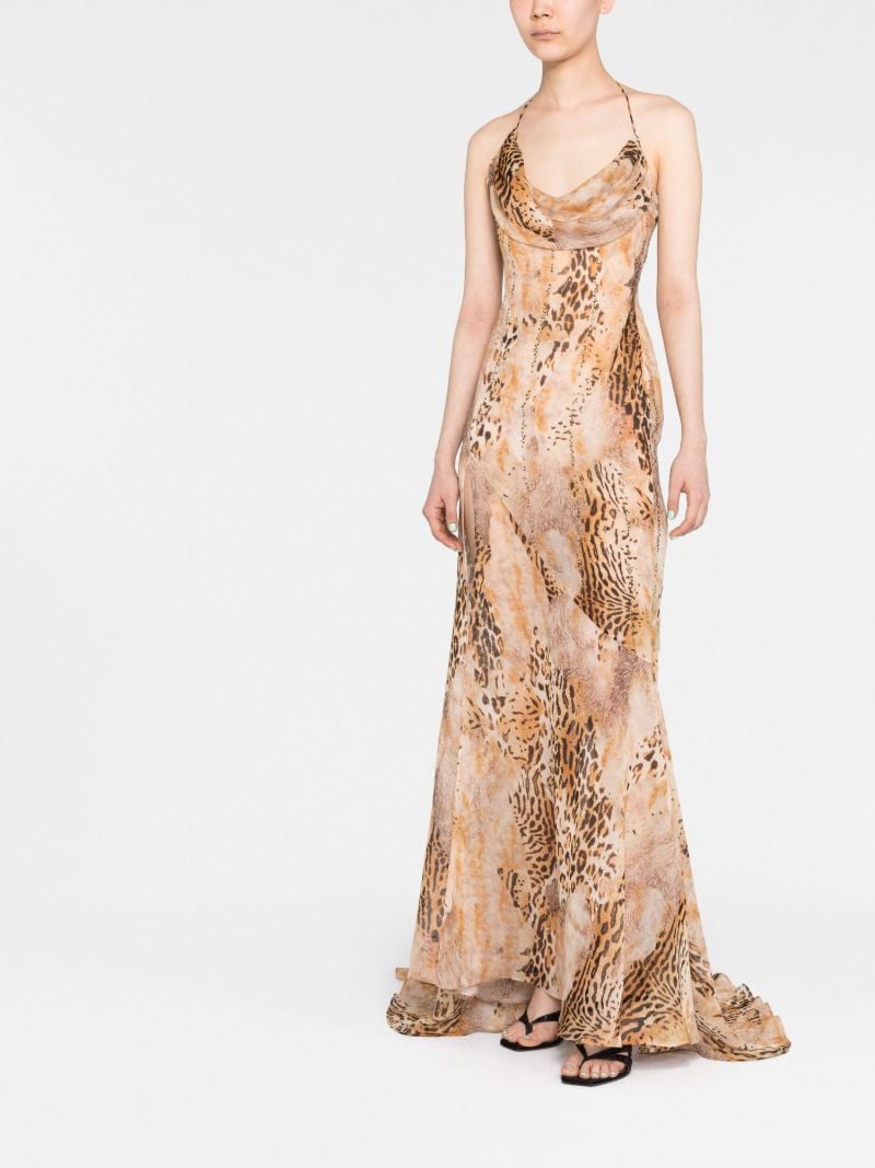 Brown Leopard Print Silk Maxi Dress