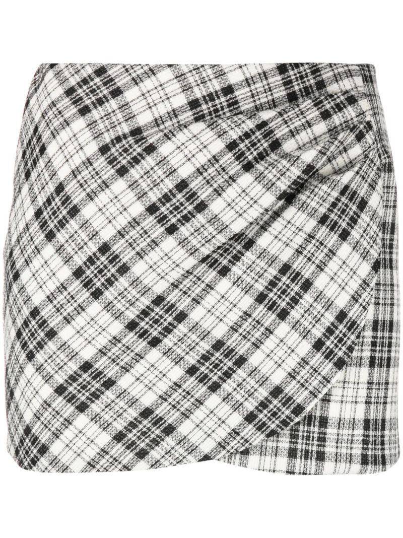 White Checked Wool Mini Skirt
