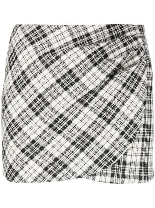 White Checked Wool Mini Skirt