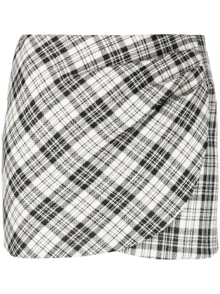 White Checked Wool Mini Skirt