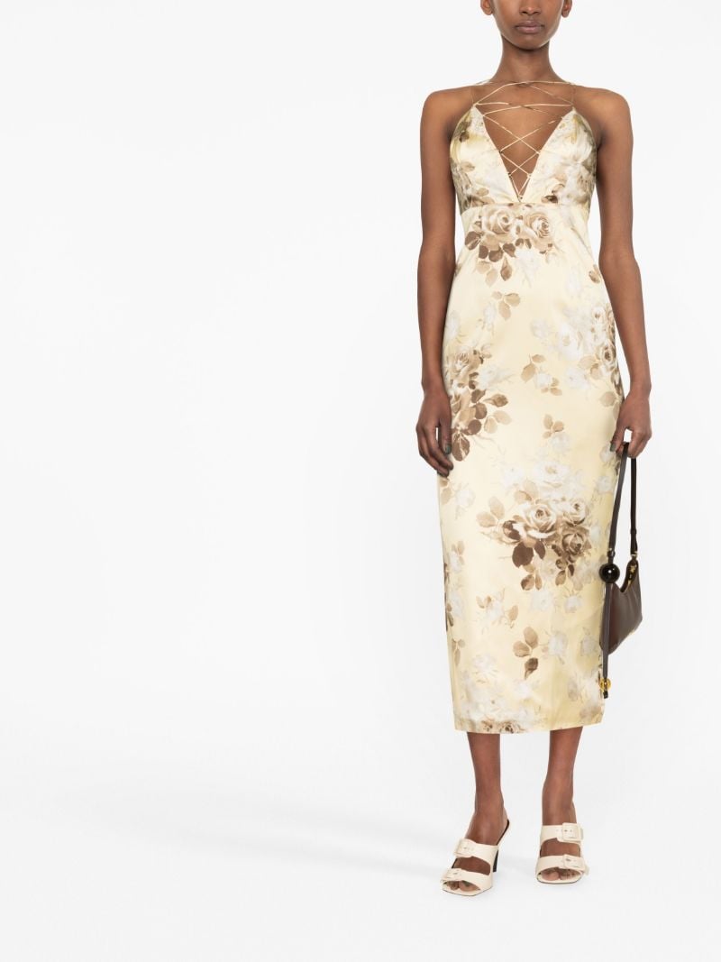 Neutral Floral Print Silk Dress