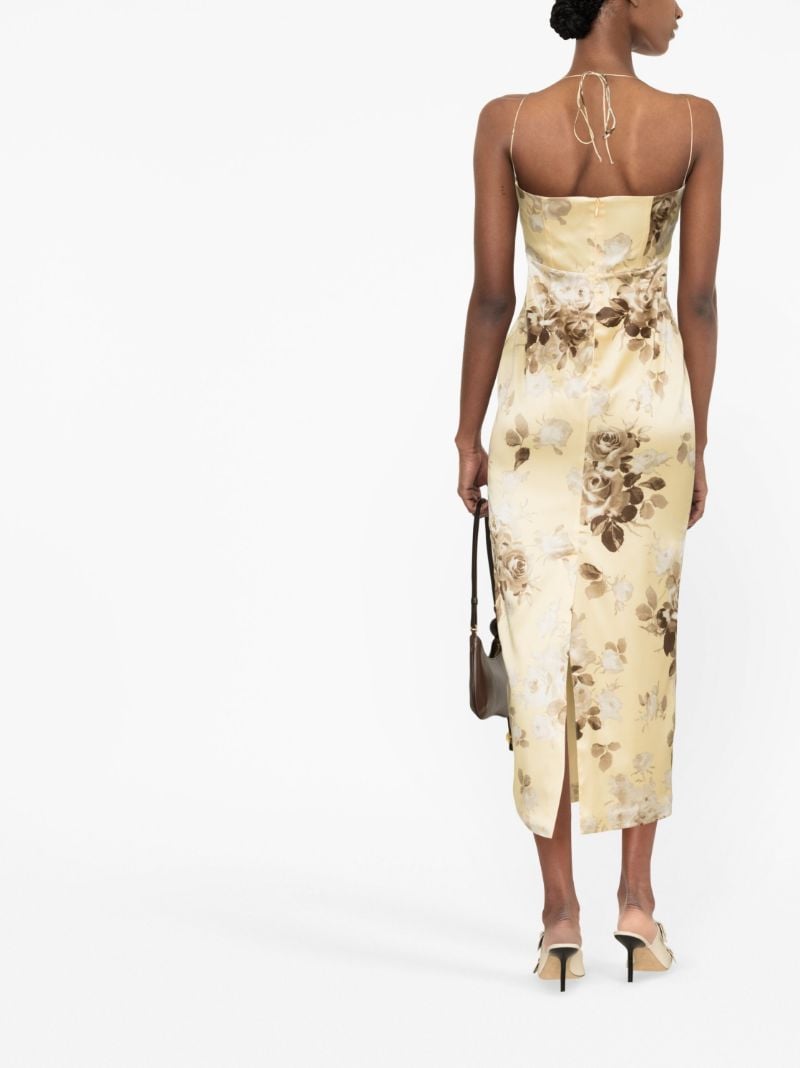 Neutral Floral Print Silk Dress