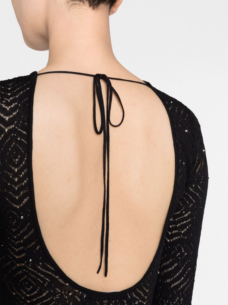 Black Crystal-embellished Lace Mini Dress