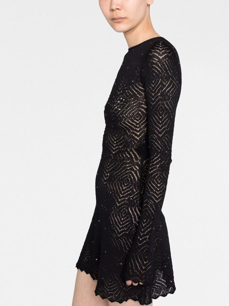 Black Crystal-embellished Lace Mini Dress