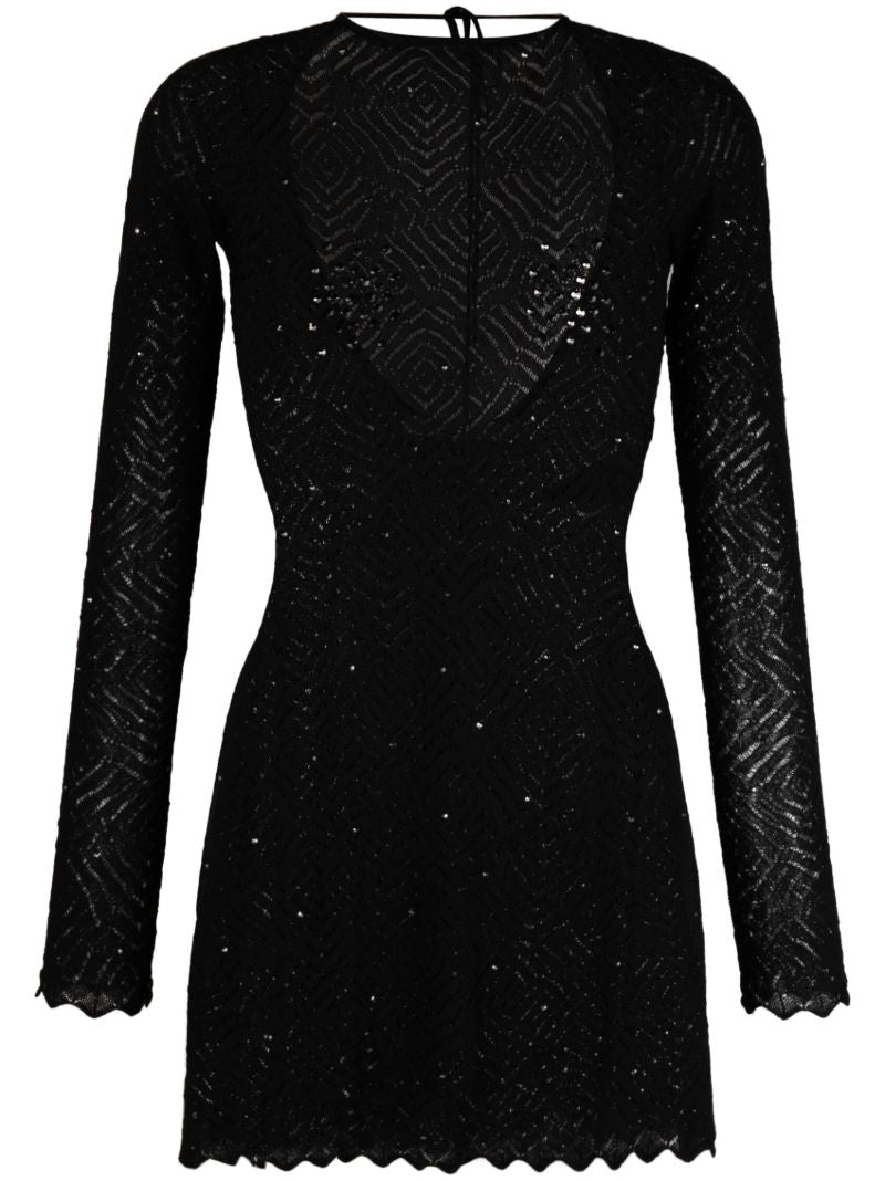 Black Crystal-embellished Lace Mini Dress