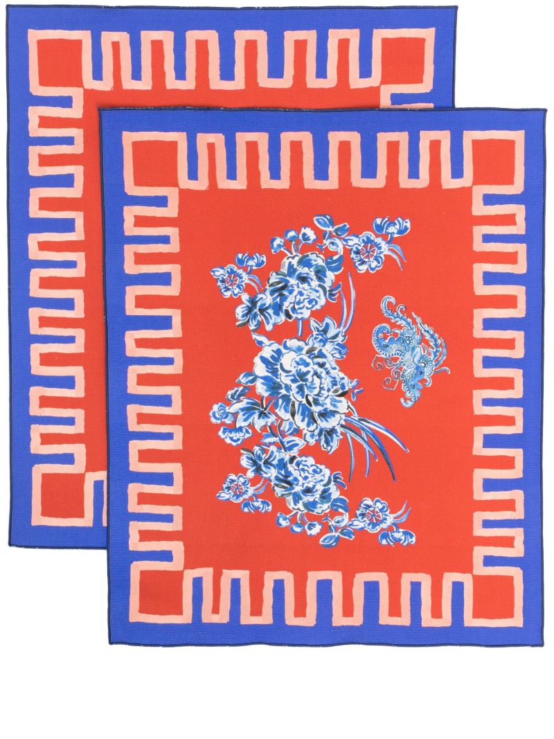 Red Floral Orientale Cotton Placement Set