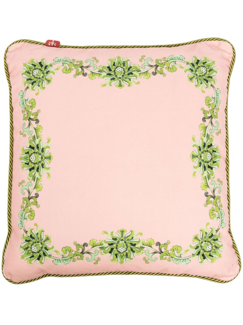Pink Floral Embroidered Cushion