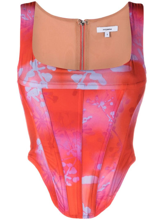 Red Campbell Floral Print Corset Top