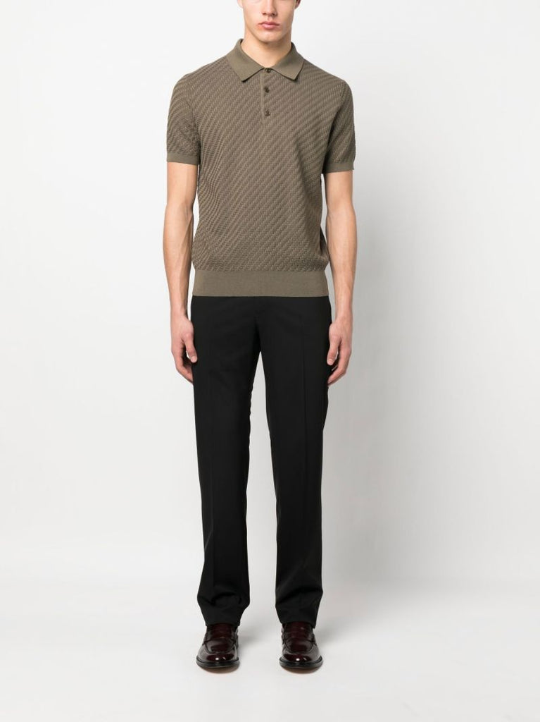 Green Waffle-knit Polo Shirt
