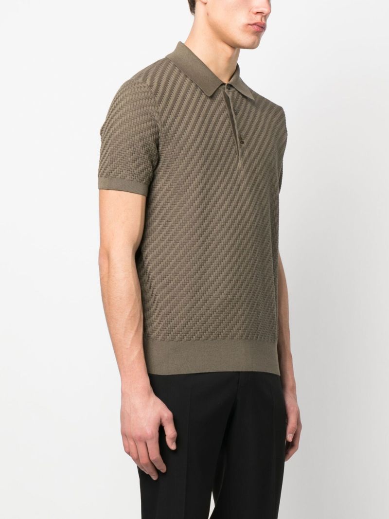Green Waffle-knit Polo Shirt