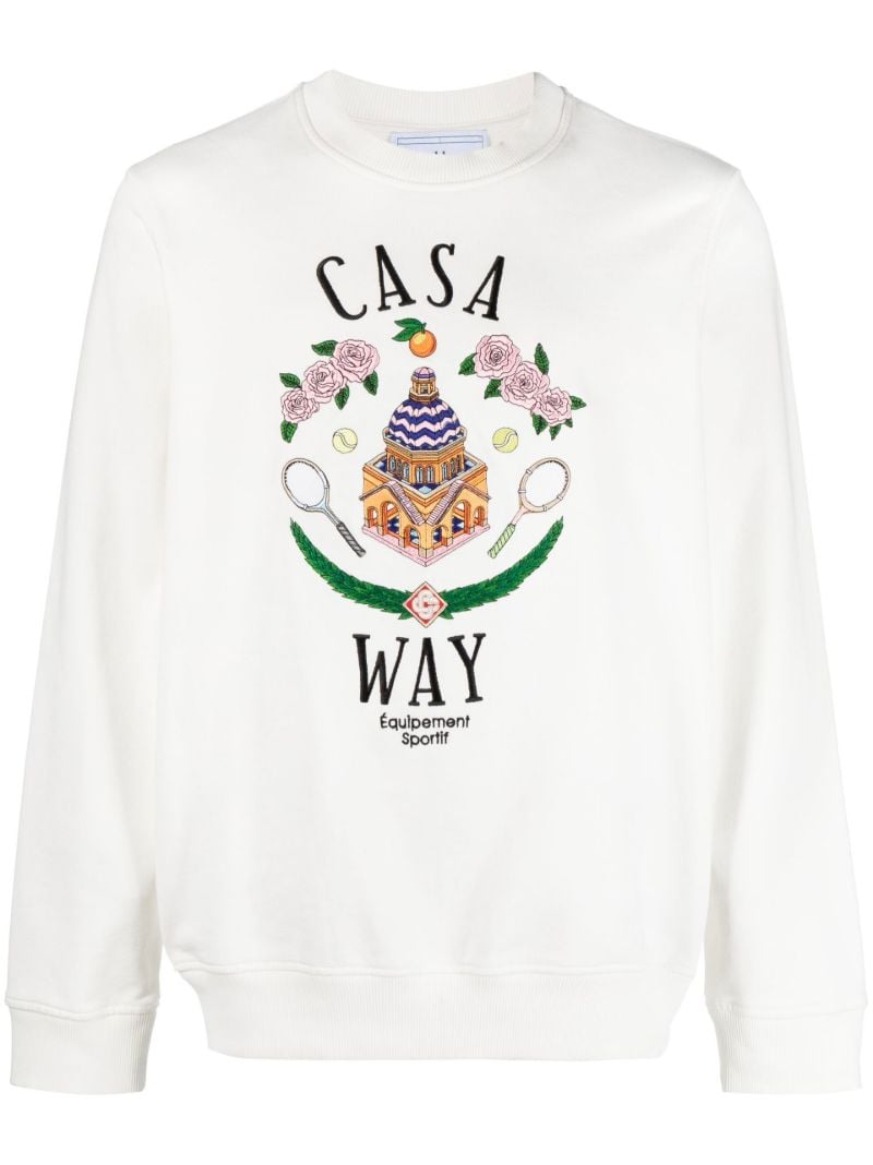 White Casa Way Embroidered Crew Neck Sweatshirt
