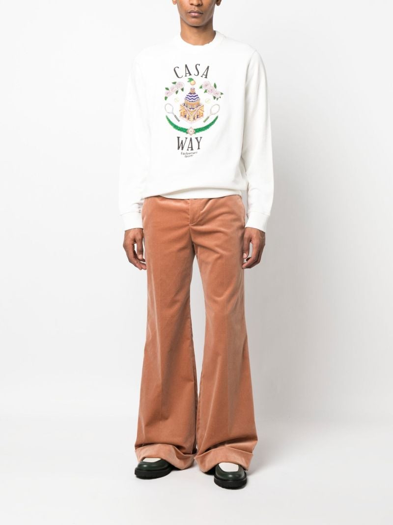 White Casa Way Embroidered Crew Neck Sweatshirt