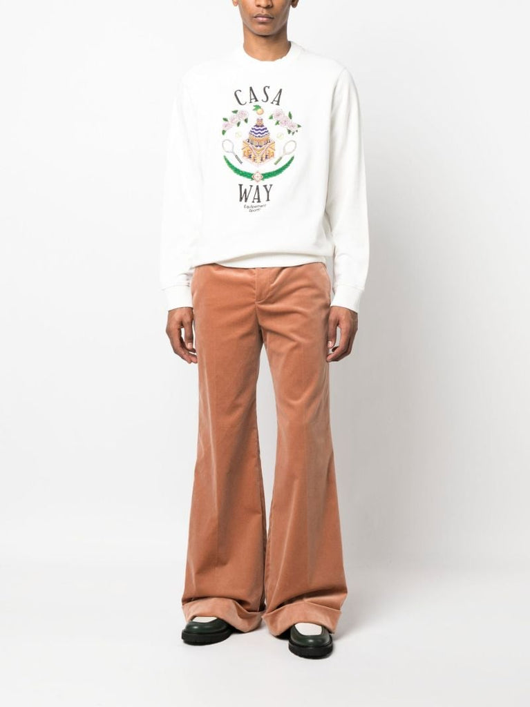 White Casa Way Embroidered Crew Neck Sweatshirt