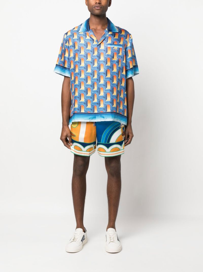 Blue Paysage Printed Silk Shorts