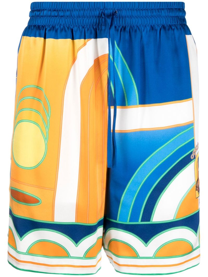 Blue Paysage Printed Silk Shorts