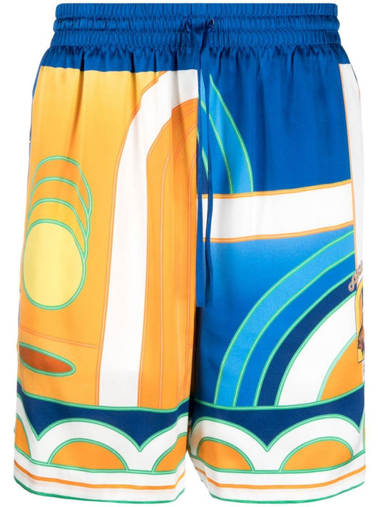 Blue Paysage Printed Silk Shorts