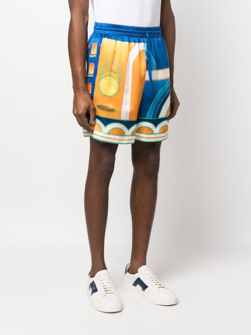 Blue Paysage Printed Silk Shorts