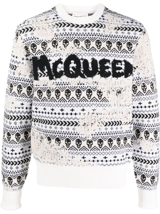 Neutral Logo Fair Isle Wool Sweater