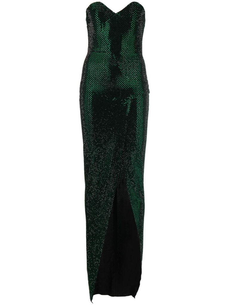 Green Sequin-embellished Strapless Maxi Dress