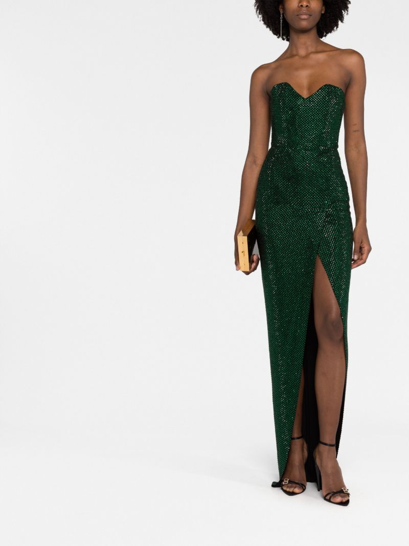 Green Sequin-embellished Strapless Maxi Dress