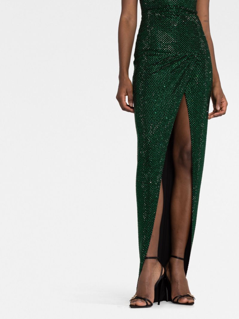 Green Sequin-embellished Strapless Maxi Dress