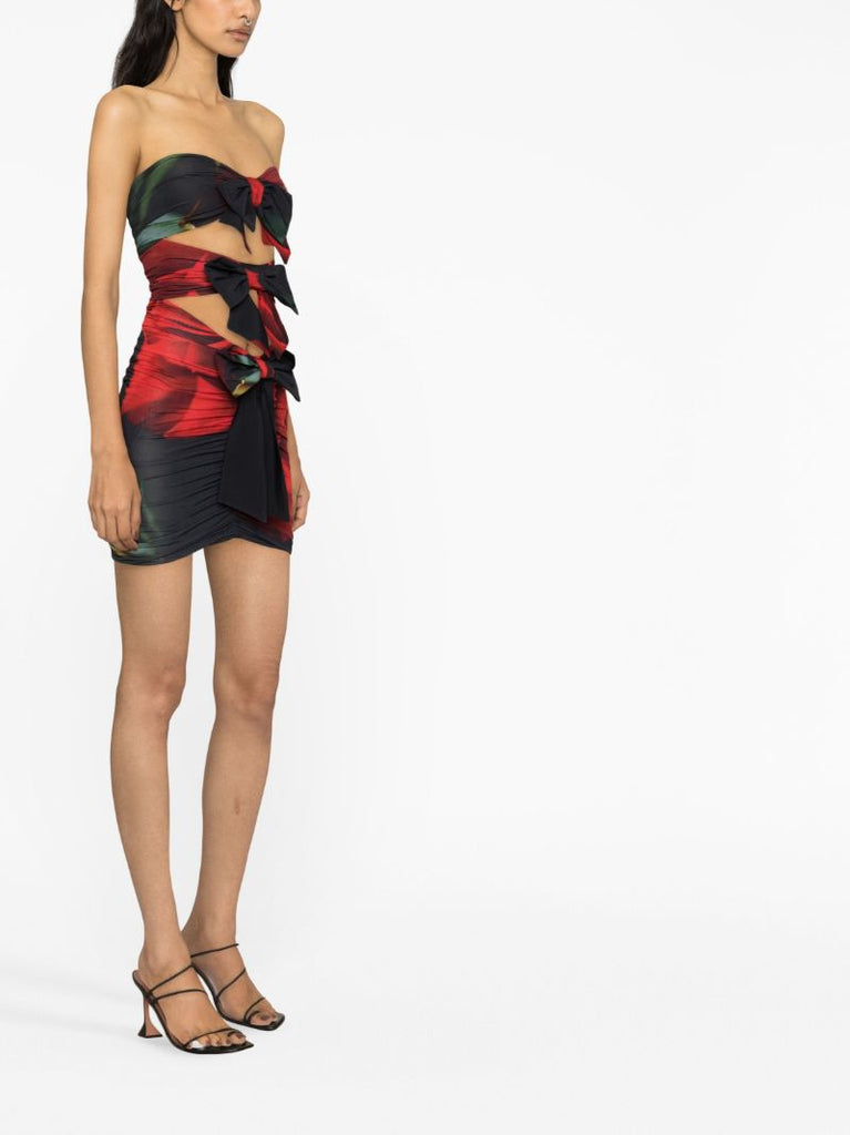 Black and Red Bow Detail Bandeau Mini Dress