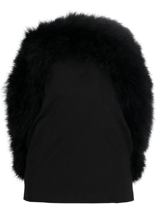 Black Blaise Feather-trimmed Strapless Mini Dress