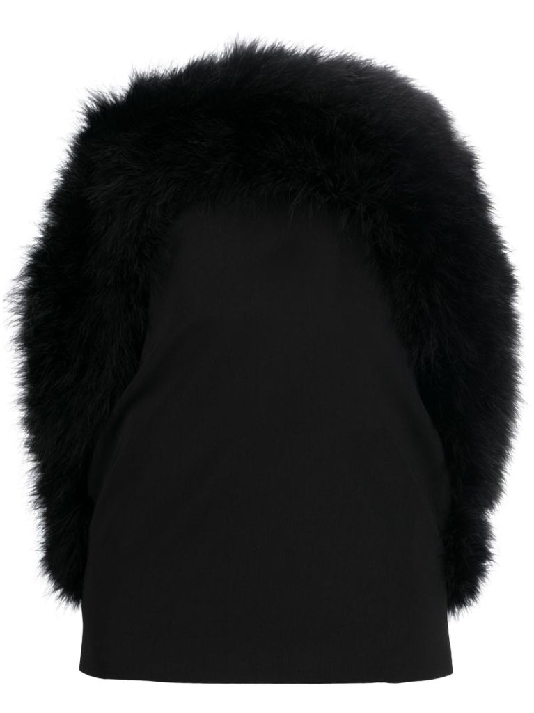 Black Blaise Feather-trimmed Strapless Mini Dress