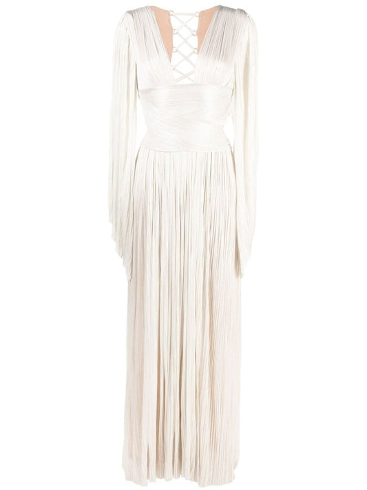 Neutral Alana Pleated Gown