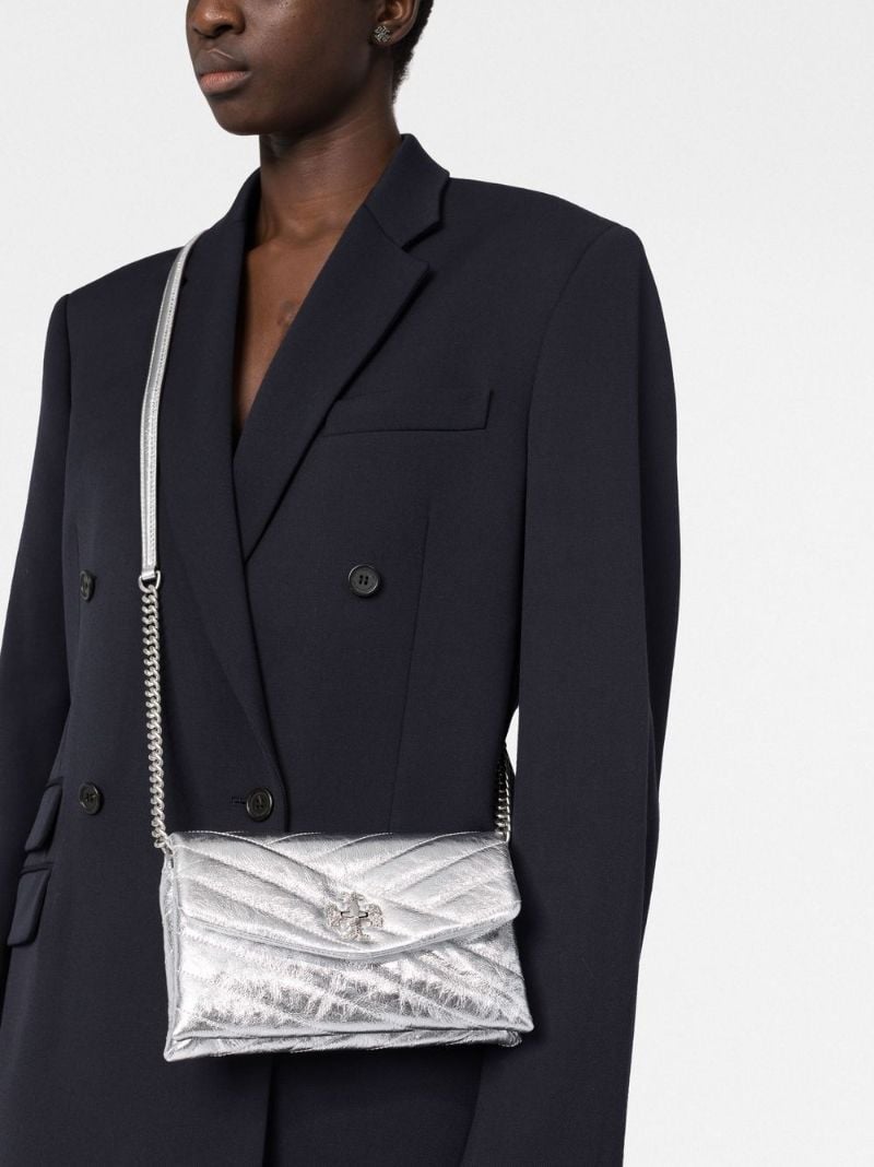 Silver Kira Chevron Leather Chain Wallet